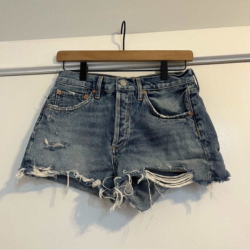 Agolde Blue Distressed Jean Shorts cutoff women’s 25 cotton denim